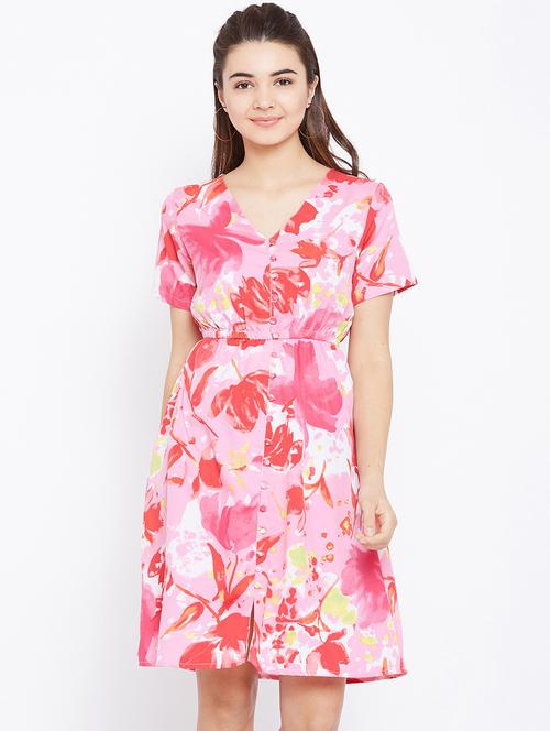 button detail floral a-line dress - 15735930 - Standard Image - 1