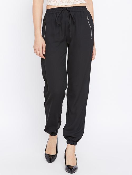 drawstring waist zipper detail trouser - 15735941 - Standard Image - 1