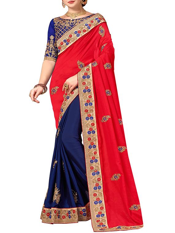 half & half embroidered saree with blouse - 15735957 - Zoom Image - 1