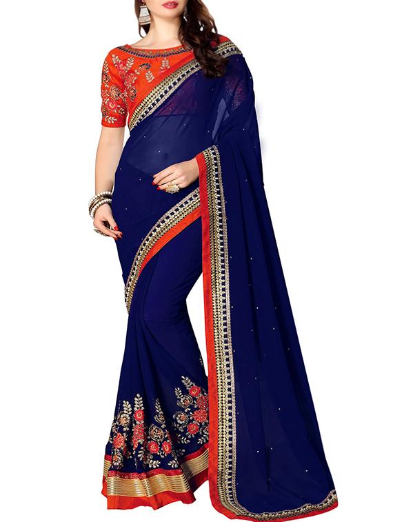 floral embroidered saree with blouse - 15735961 - Zoom Image - 1