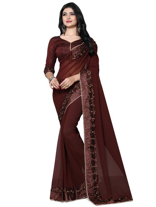 floral lace border saree with blouse - 15736639 - Standard Image - 1