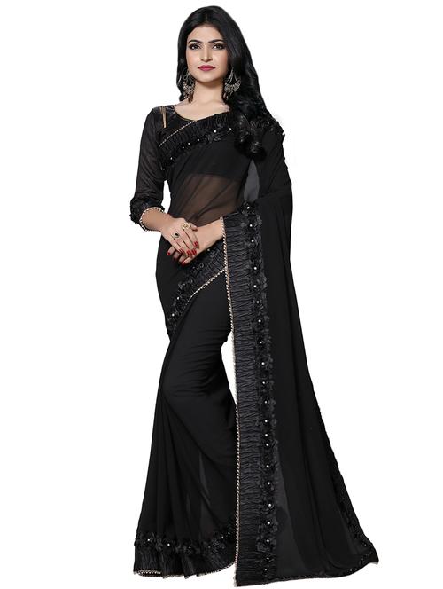 floral lace border saree with blouse - 15736640 - Standard Image - 1