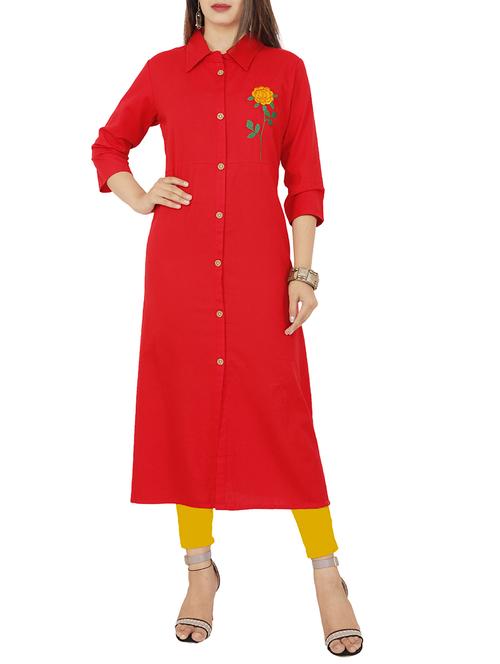 Embroidered a-line kurta - 15736763 - Standard Image - 1