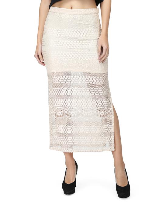 elasticated waist lace side slit skirt - 15736802 - Standard Image - 1