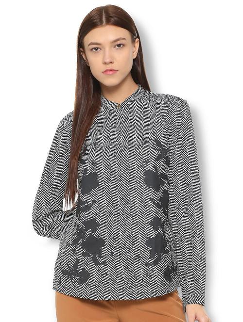 mandarin neck herringbone top - 15736819 - Standard Image - 1