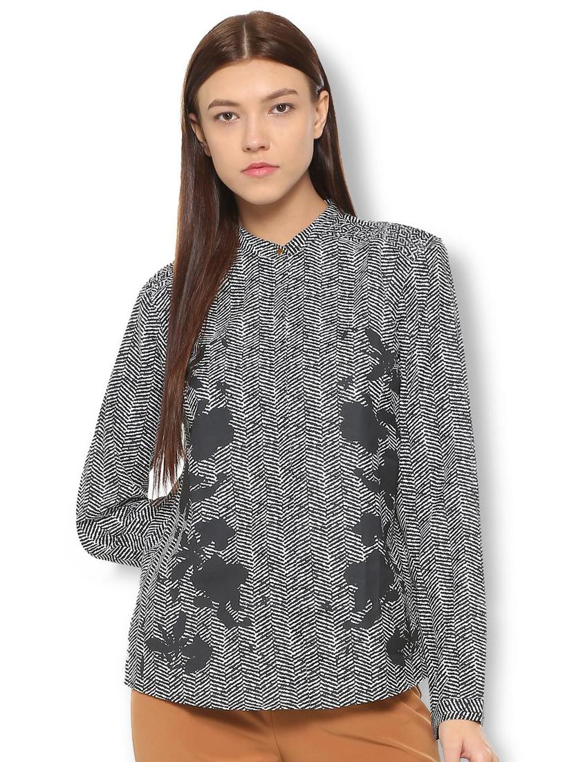 mandarin neck herringbone top - 15736819 - Zoom Image - 1