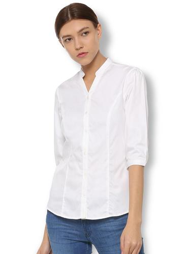 mandarin neck curved hem shirt - 15736822 - Very Small Image - 1