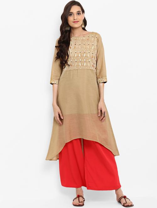 High low foil print kurta - 15737004 - Standard Image - 1