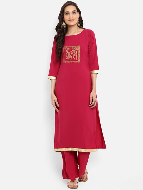 Magenta printed solid kurta - 15737005 - Standard Image - 1