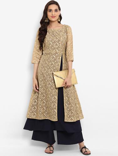Layered foil print kurta - 15737006 - Very Small Image - 1