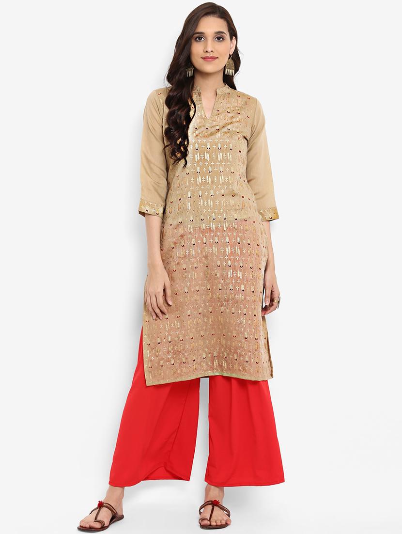 Foil print straight kurta - 15737007 - Zoom Image - 1