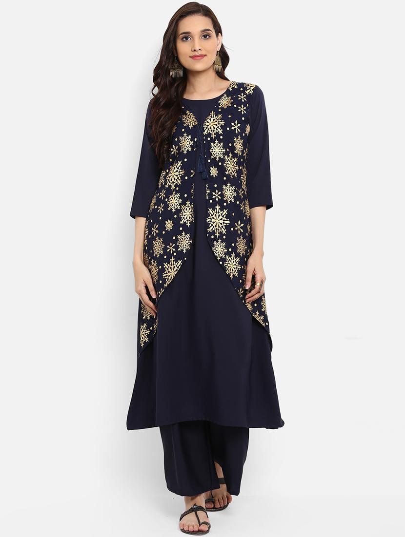 Layered foil print kurta - 15737008 - Zoom Image - 1