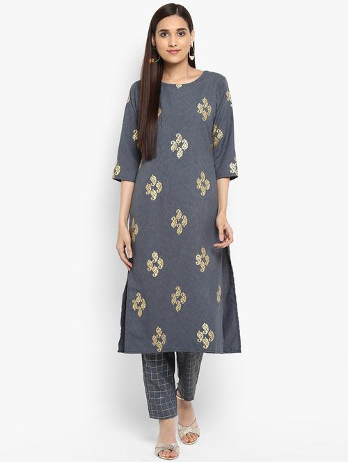Foil print straight kurta - 15737023 - Standard Image - 1