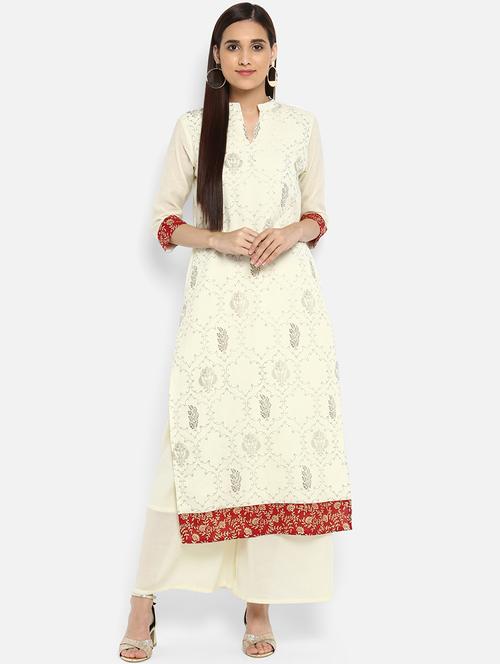 Foil print straight kurta - 15737038 - Standard Image - 1