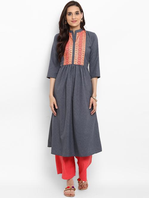 Patch work flared kurta - 15737043 - Standard Image - 1