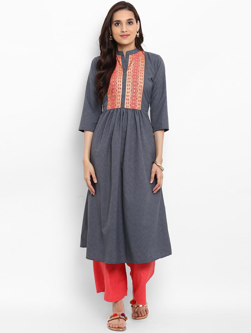 Patch work flared kurta - 15737043 - Zoom Image - 1