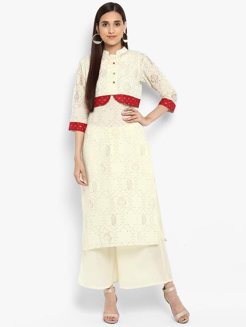 Foil print straight kurta - 15737046 - Standard Image - 1