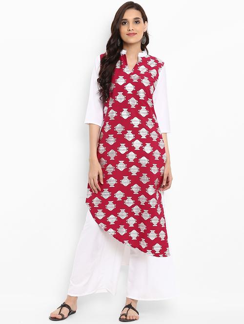 Foil print high low kurta - 15737049 - Standard Image - 1