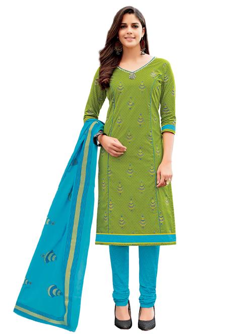 Printed unstitched churidaar suit - 15737496 - Standard Image - 1