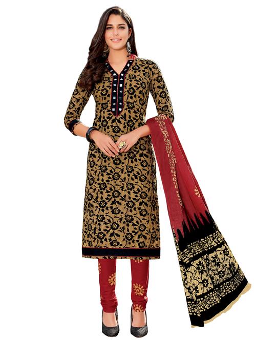 Printed unstitched churidaar suit - 15737504 - Standard Image - 1