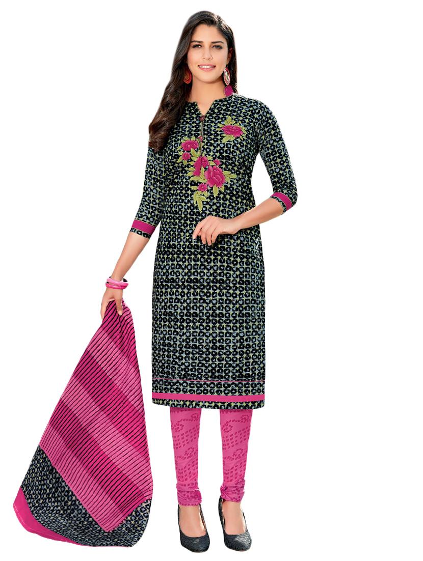 Printed unstitched churidaar suit - 15737508 - Zoom Image - 1