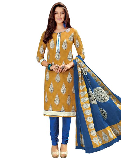 Printed unstitched churidaar suit - 15737513 - Standard Image - 1