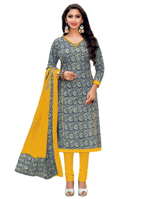 Printed unstitched churidaar suit - 15737515 - Standard Image - 1