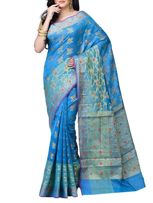 floral chanderi banarasi saree with blouse - 15737555 - Standard Image - 1