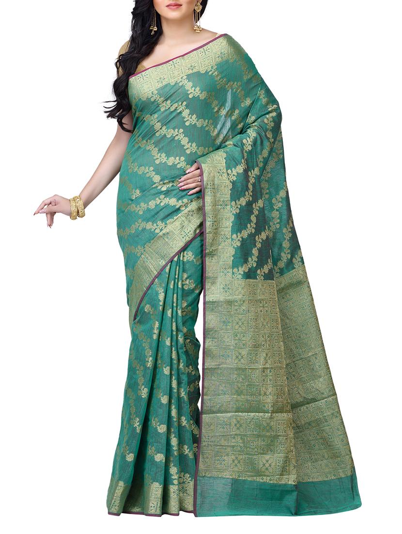 floral chanderi banarasi saree with blouse - 15737559 - Zoom Image - 1