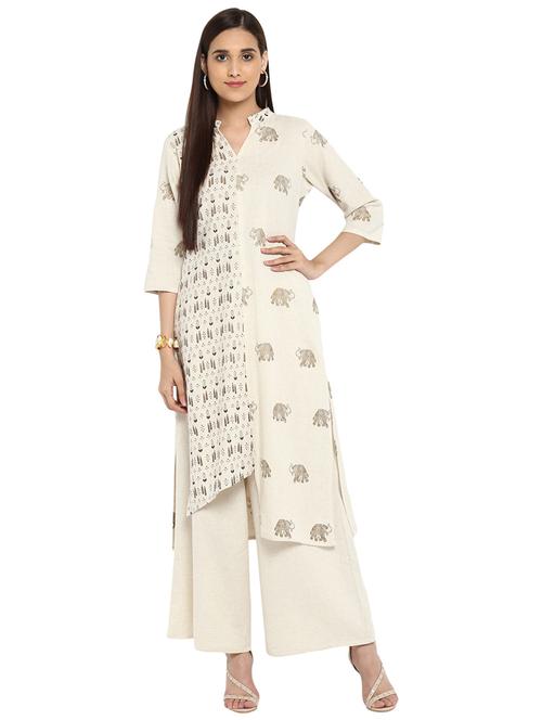Printed asymmetric kurta palazzo set - 15737581 - Standard Image - 1