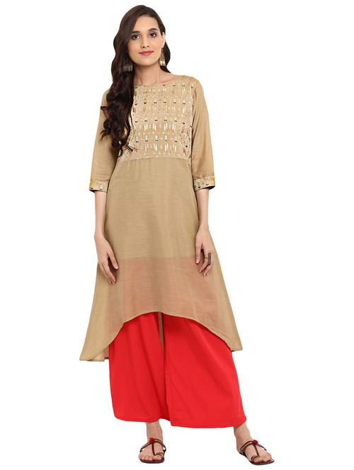 Block printed high-low kurta palazzo set - 15737587 - Standard Image - 1