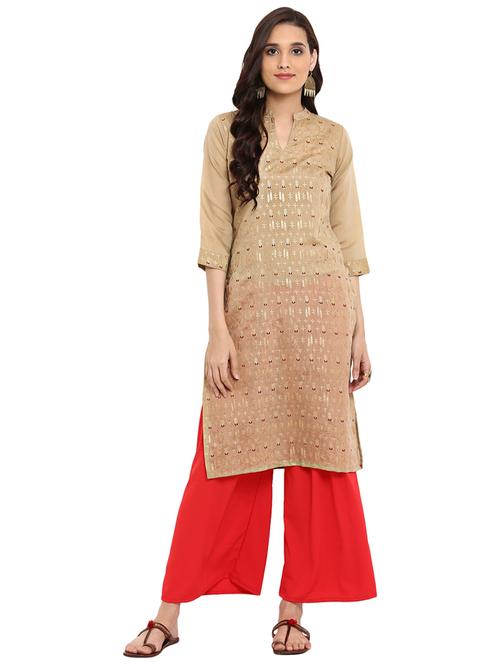 Foil printed chanderi kurta with palazzo set - 15737591 - Standard Image - 1