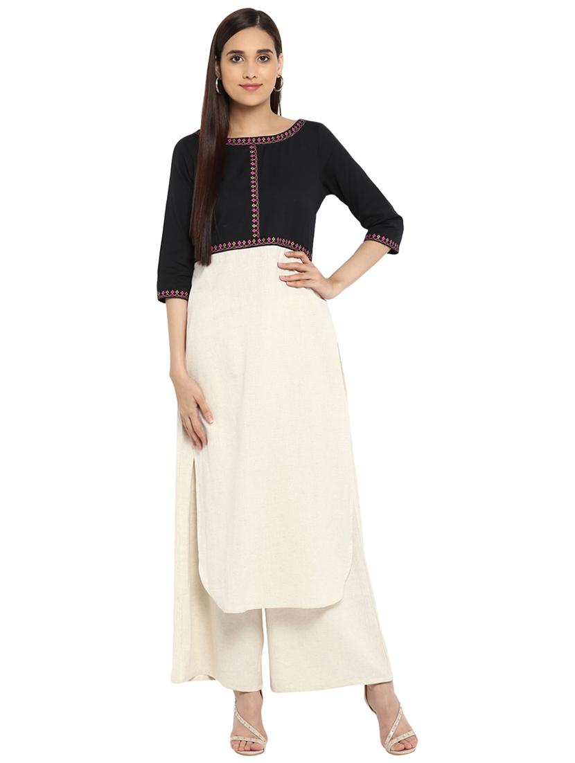Color block kurta with palazzo set - 15737595 - Zoom Image - 1