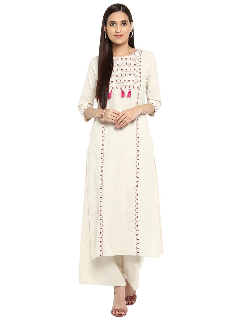 Block printed tassels kurta with palazzo set - 15737597 - Zoom Image - 1