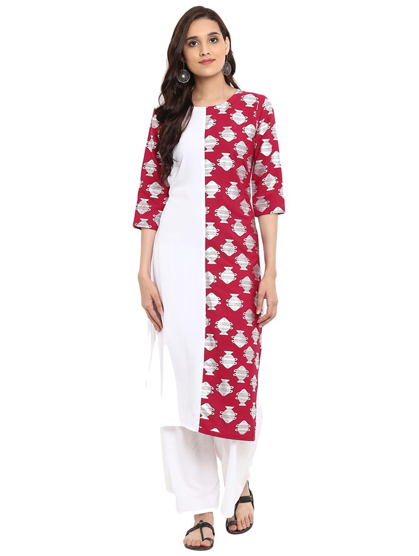 Foil printed color block kurta palazzo set - 15737599 - Zoom Image - 1