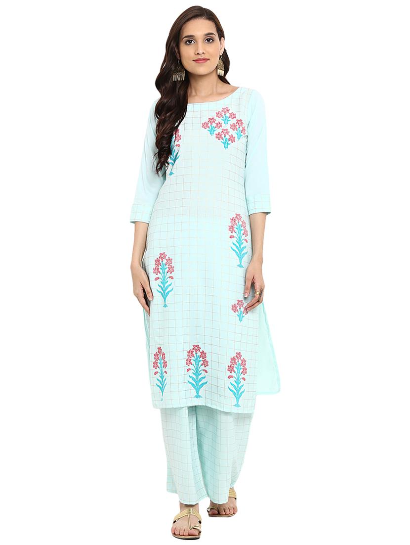 Foil printed kurta with palazzo set - 15737600 - Zoom Image - 1