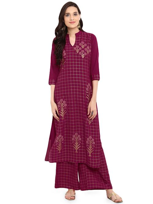 foil printed kurta with palazzo set - 15737601 - Standard Image - 1