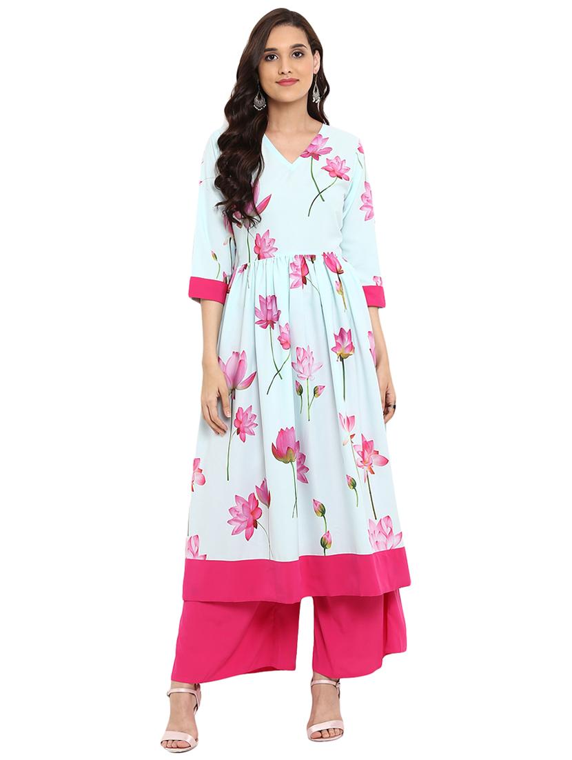 Floral printed kurta with palazzo set - 15737605 - Zoom Image - 1