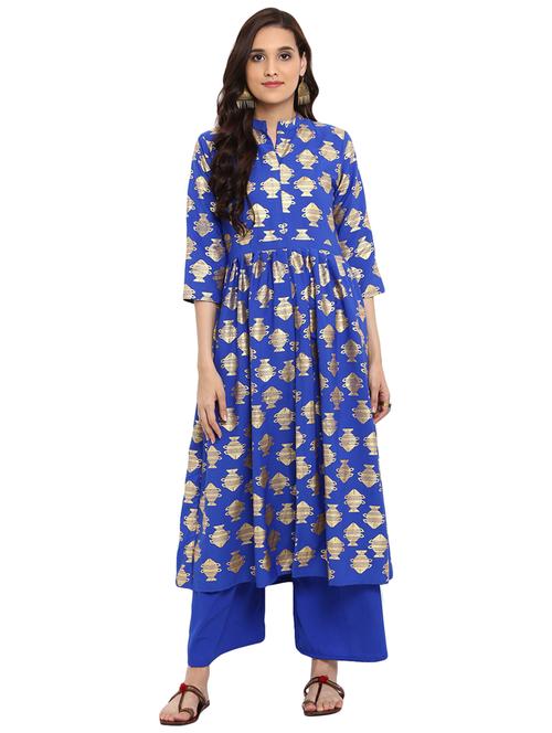 Foil printed kurta with palazzo set - 15737606 - Standard Image - 1