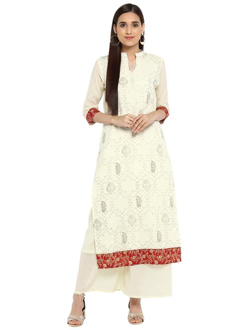 Printed chanderi kurta with palazzo set - 15737607 - Standard Image - 1