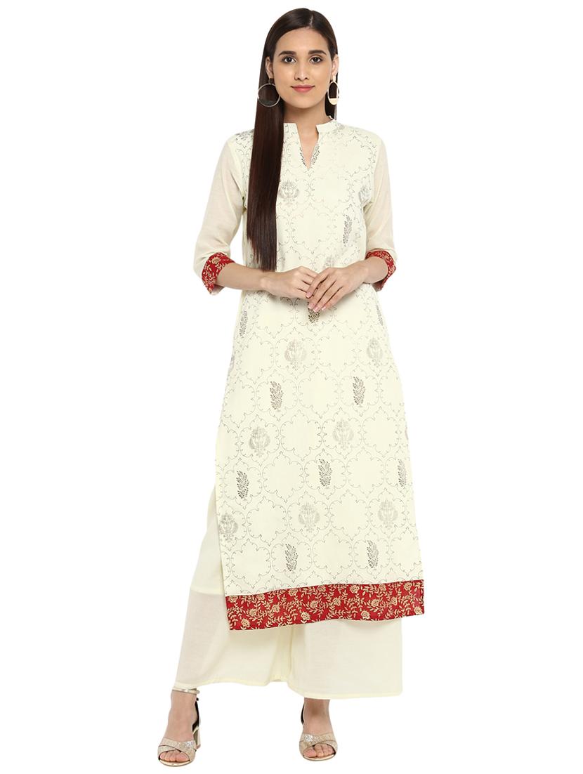 Printed chanderi kurta with palazzo set - 15737607 - Zoom Image - 1
