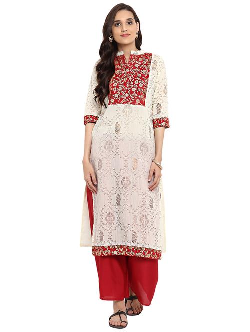 Printed chanderi kurta with palazzo set - 15737608 - Standard Image - 1