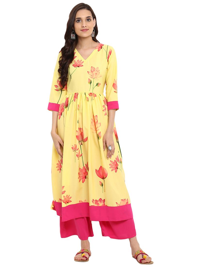 Floral printed kurta with palazzo set - 15737614 - Zoom Image - 1