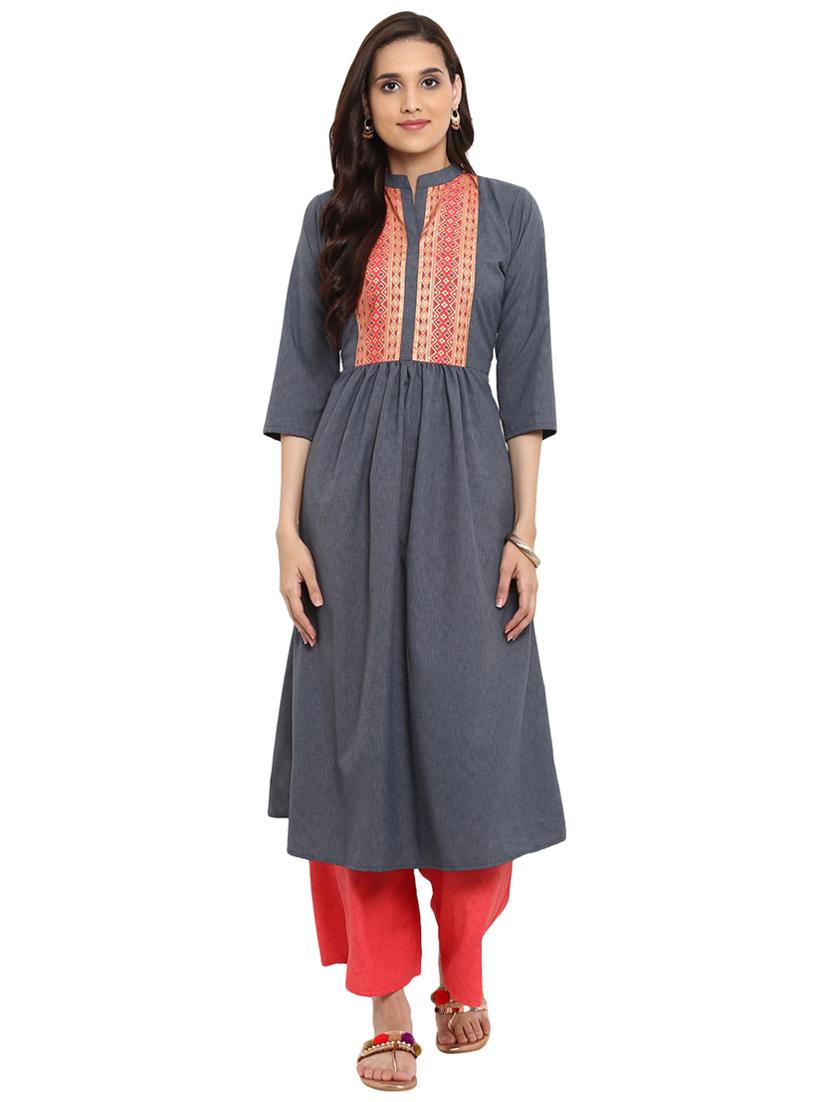 Printed yoke kurta with palazzo set - 15737619 - Zoom Image - 1