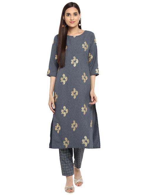 Foil printed kurta with pant set - 15737624 - Standard Image - 1