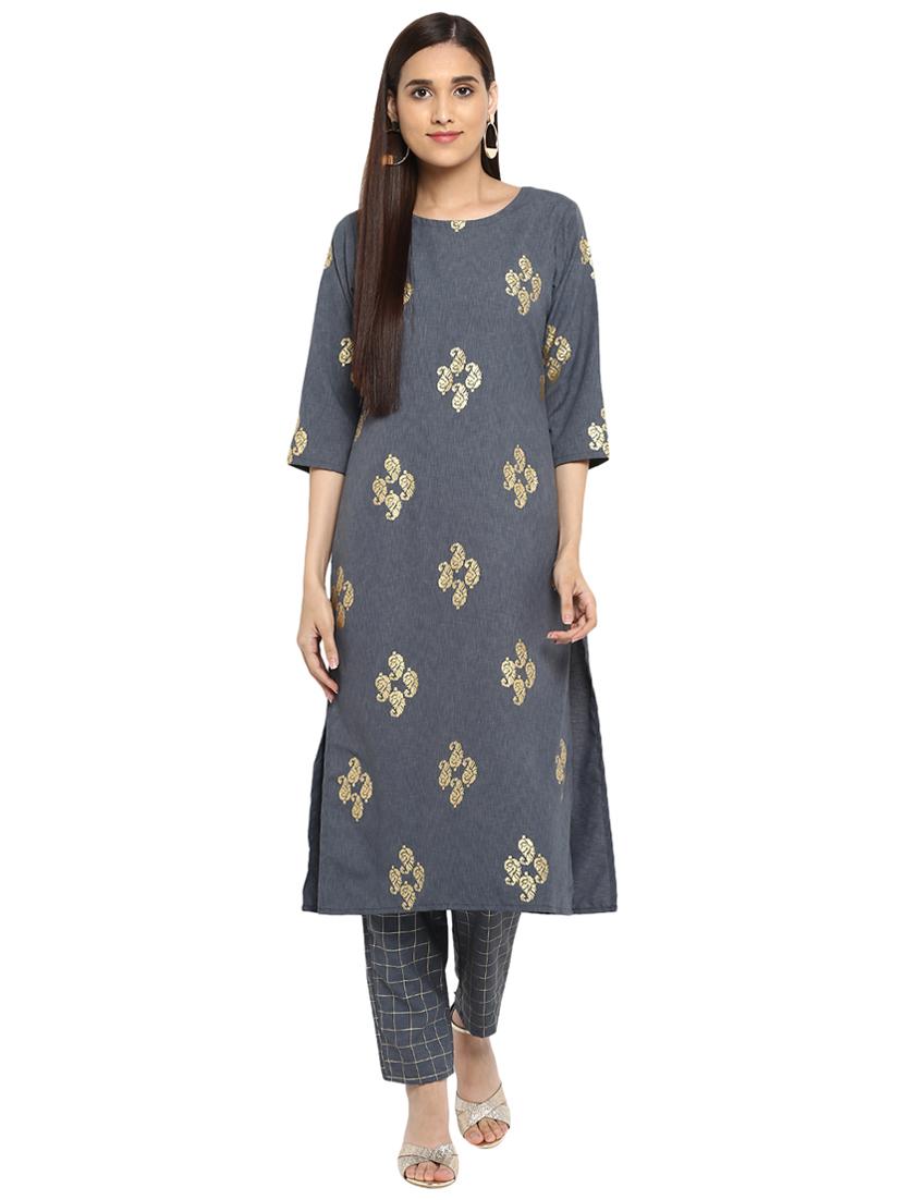 Foil printed kurta with pant set - 15737624 - Zoom Image - 1