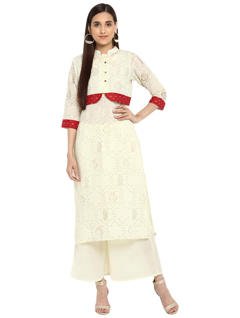 printed kurta palazzo with shrug set - 15737627 - Zoom Image - 1