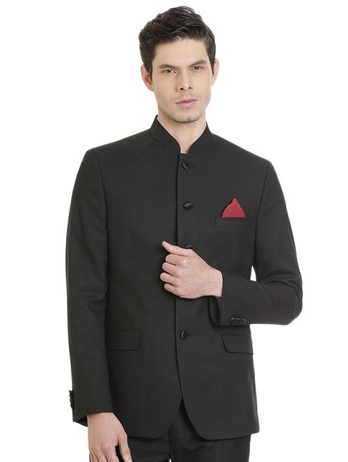 black polyester bandhgala blazer - 15737674 - Standard Image - 1