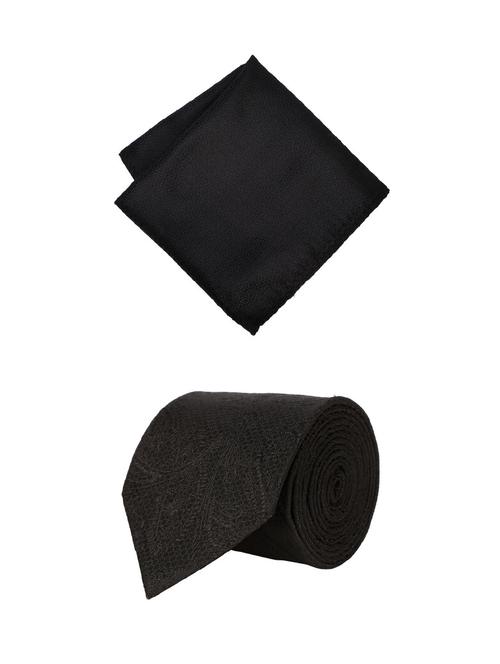 black cotton tie with pocketsquare - 15737812 - Standard Image - 1