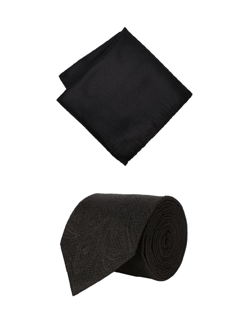 black cotton tie with pocketsquare - 15737812 - Zoom Image - 1